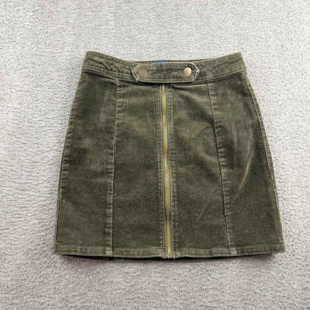 Blue Spice Olive Green Corduroy Mini Skirt‎ Size 1 Womens Zip Front